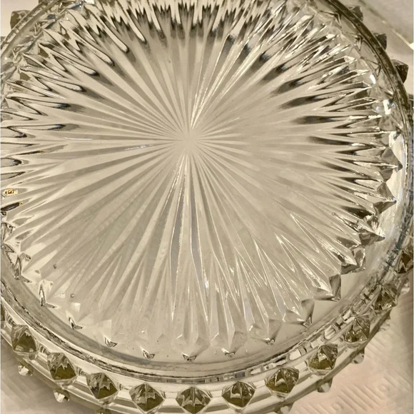 Vintage Hollywood Regency Clear Cut Glass Serving Bowl Silver Trim Party Holiday - Picture 7 of 7